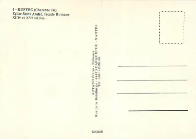 Ruffec (Charente) — Katedra św. Andrzej, fasada romańska XIII i XV wieku — Artaud Frères, Nantes — Rewers