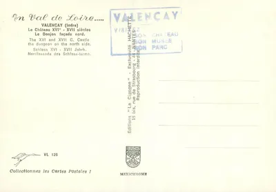 Zamek w Valençay — Widok wieży i fasady północnej — Wydawnictwo 'La Cigogne' — Rewers