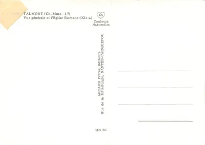 Talmont-sur-Gironde — vista geral e a igreja romana (século XII) — Artaud Frères, Nantes — Verso