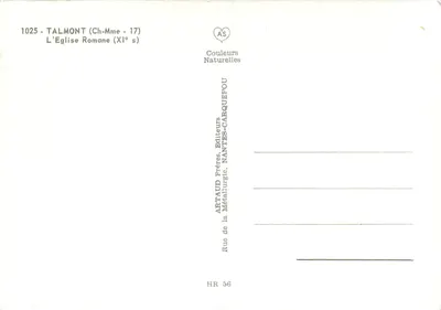 Talmont-sur-Gironde — A Igreja Romana (século XI) — Artaud Frères, Nantes — Verso