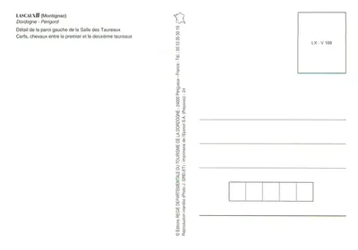Lascaux (Montignac) — Szczegółowy widok lewej ściany Sali Taurów — Wydawnictwo Turystyczne Dordogne — Rewers