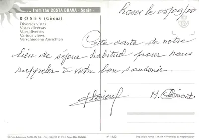 Roses — Costa Brava — Editor Foto-Ediciones CATALAN, n° 1122 — Verso