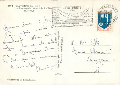 Cauterets (H.-Pyr.) — De Waterval van Lutour bij de Raillère (1035 m.) — Uitgave van l'Europe, Pierraron, n° 413 — Achterkant