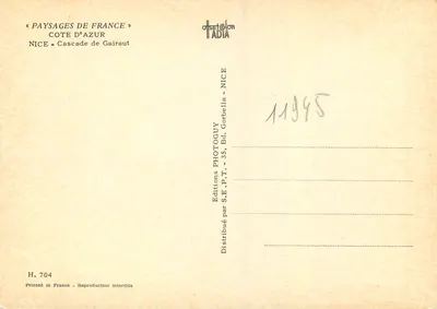 Cascady Gairaut — Nice — Wydawca Photoguy, nr H.704 — Rewers