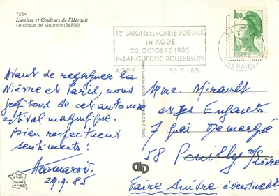 O Circo de Moureze — Luzes e Cores do Hérault — 1º Salão da Carta Postal no Languedoc-Roussillon — Verso