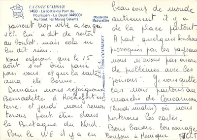La Baule — vista aérea do porto e da praia — Impressa na França — Verso