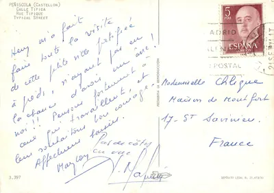 Peñíscola (Castellón) — rua típica — editor V. Marínez, n° 3.397 — Verso