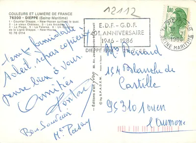 Dieppe — Serdecznie z Dieppe — Wydawnictwo Jean Arcuelli — Rewers