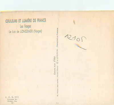 Lago de Longemer — Vosges — Éditions d'art Yvon — Verso