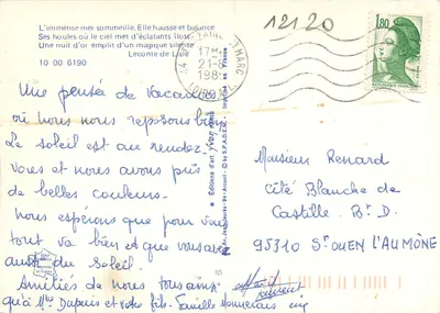 Pôr do sol sobre o mar — poema de Leconte de Lisle — Éditions d'Art Arcueil — Verso