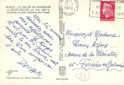 O Balão de Guebwiller — ponto culminante dos Vosges — Éditions La Cigogne, Strasbourg — Verso