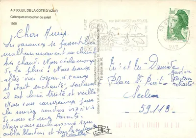 Côte d'Azur — Calanques i zachód słońca — Wydawnictwo Y.P.A. n°1569 — Rewers