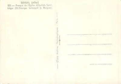 São Jorge derrotando o Dragão — Ébreuil (Allier) — Cliché Léger, Archives Photographiques, Paris — Verso