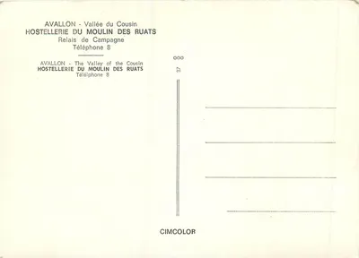 Avallon - Vale do Cousin — Hostellerie do Moulin des Ruats — CIMCOLOR n°37 — Verso