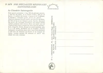 A Chaudrée Saintongeaise — especialidade regional — Élécé, N° 1679 — Verso