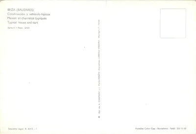 Casa e carruagem típica — Ibiza (Baleares) — Librería Verdera, série II n°3733 — Verso