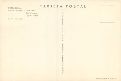 Tossa de Mar — Via tipica — A. Fabregat, serie II n°2652 — Verso