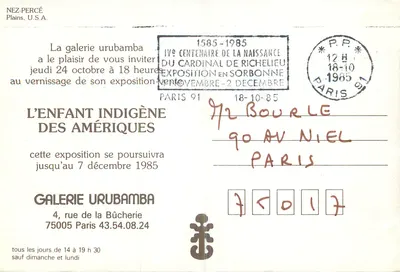 Criança indígena das Américas — exposição Galeria Urubamba, Paris 1985 — editor não visível — Verso