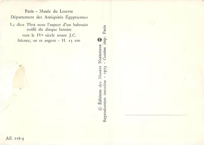 Thot w postaci babuina — z dyskiem księżycowym — Muzeum Louwry, Wydawnictwo Muzeów Narodowych 1973 — Rewers