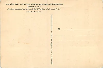 Criança com pássaro — Réplica do museu do Louvre — Edição dos Museus Nacionais — Verso
