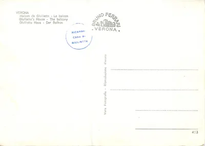 Verona — Dom Giulietty — Balcon — Bruno Ferrari, seria 453 — Rewers