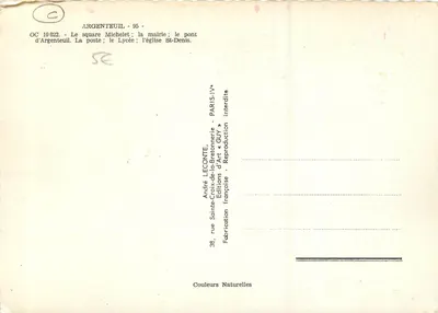 Argenteuil — widok panoramiczny — André Léconte, Wydawnictwo Artystyczne GUY — Rewers
