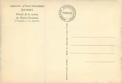 Estátua de Marie-Christine — A esmola a um pobre — Abadia de Hautecombe (Savoia) — Verso