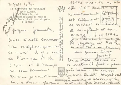 Binic — Pesca e Vela — Editor JOS, n° 1640 — Verso