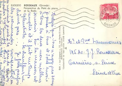 Bordeaux (Gironde) — Widok mostu kamienno-żelaznego i portu — Wyd. Cigogne — Rewers