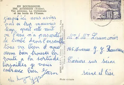 Auxerre (Yonne) — Widok z lotu ptaka katedry i brzegów rzeki Yonne — Greff, Paryż — Rewers