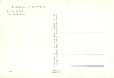 Zamek Cheverny — Fasada Południowa — Wydawca Estel, n° 2482 — Rewers