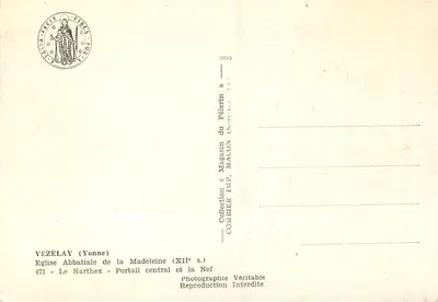 Vézelay — Klasztor Świętej Magdaleny — Centralny portal i nawy — Wydawnictwo MACON — Rewers