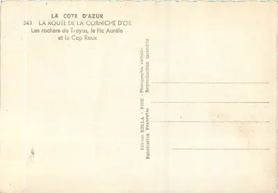 Os rochedos do Trayas, o Pic Aurèle e o Cap Roux — A Estrada da Corniche d'Or — Éditions Rella, Nice — Verso