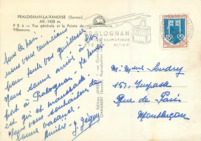 Pralognan-la-Vanoise — Vista general y la Punta de Villeneuve — Ediciones Jansol, Chambéry — Reverso