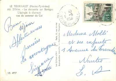 Tourmalet (Hautes-Pyrénées) — Spadanie na Barèges, widok z wierzchołka Przełęczy — Les Éditions d'Art — Rewers