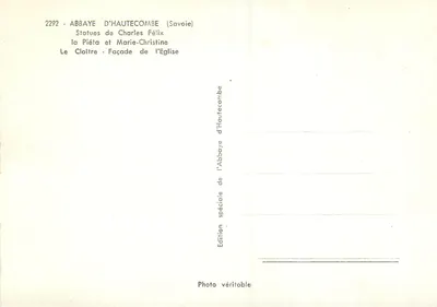 Abadia de Haute-Côme — Estátuas de Charles-Félix e Marie-Christine — Fachada e Cloître — Edição especial de Haute-Côme — Verso