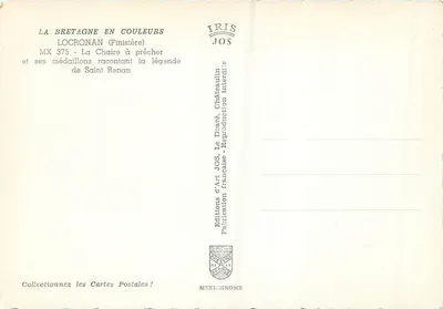 Locronan (Finistère) — A cadeira de pregador e seus medalhões contando a lenda de São Renan — Éditions d'Art JOS — Verso