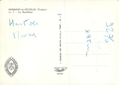 Domremy-la-Pucelle — Bazylika — Wydawnictwo Combier de Scey-en-Beaune — Rewers