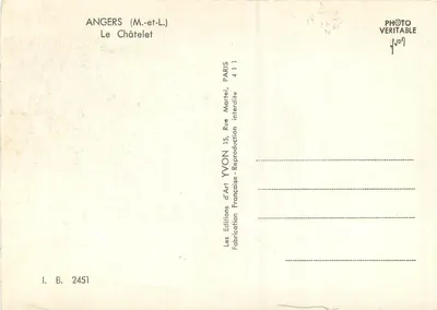 Angers (M.-et-L.) — Zamek — Wydawnictwo Sztuki YVON, Paryż — Rewers