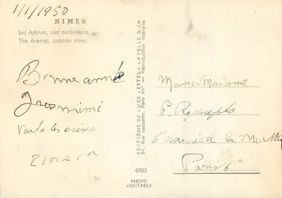 Les Arènes de Nîmes — vista exterior — Éditions de Luxe Estel, n°4903 — Verso