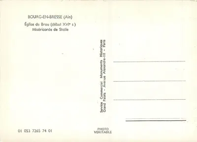 Igreja de Brou — Misericórdia de Stalle — Serviço Comercial Monumentos Históricos — Verso