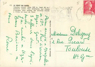 O Pont du Gard — Aqueduto romano — Edições S.L. Lyon n°105 — Verso