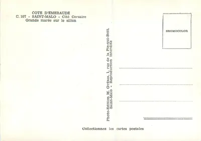 Saint-Malo — Maré alta no sulco — Edição M. Guéran, rua da Pie-qui-Boit — Verso