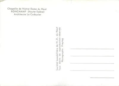 Capela de Nossa Senhora do Alto — Ronchamp (Alta Saône) — Arquiteto Le Corbusier, Fotógrafo Freytag — Verso