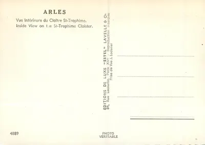 Arles — Interior do Claustro de São Trofimé — Editora Estel, n° 4889 — Verso