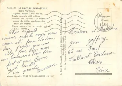 Ponte de Tancarville — Seine-Maritime — Ed. La Cigogne N° 7013 — Verso