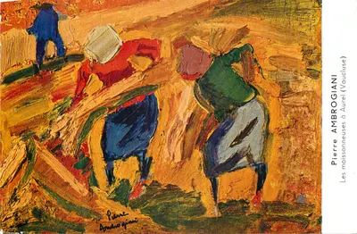 As moisoneuses em Aurel (Vaucluse) — Pintura de Pierre Ambrogiani — Edição J. M. Paillard