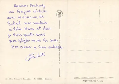 Cassino — widok z powietrza, zamek i cmentarz — Plurigrafe Terni — Rewers