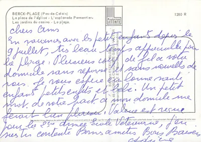 Berck-Plage — widok panoramiczny z jeźdźcami i plażami — Wydawca Entel, numer seryjny 1280 R — Rewers