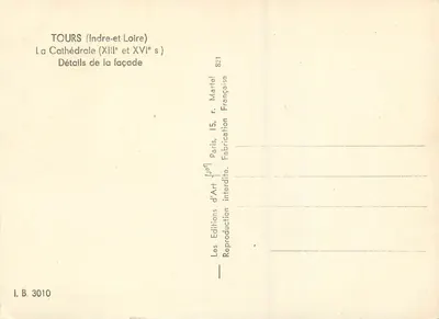 Tours — Katedra (XIII i XVI w.) — Wydawnictwo Art Martel, nr 821 — Rewers